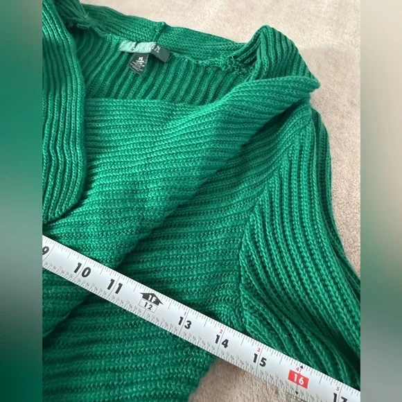 Lauren Ralph Lauren Green Ribbed Wrap Cardigan Sweater Petite Small - Picture 4 of 10